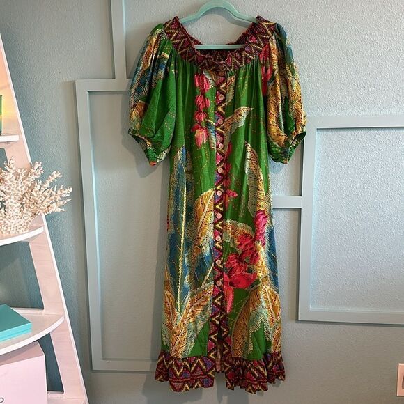 Farm‎ Rio Leaf Off-The-Shoulder Midi Dress Large NWT - Picture 1 of 7